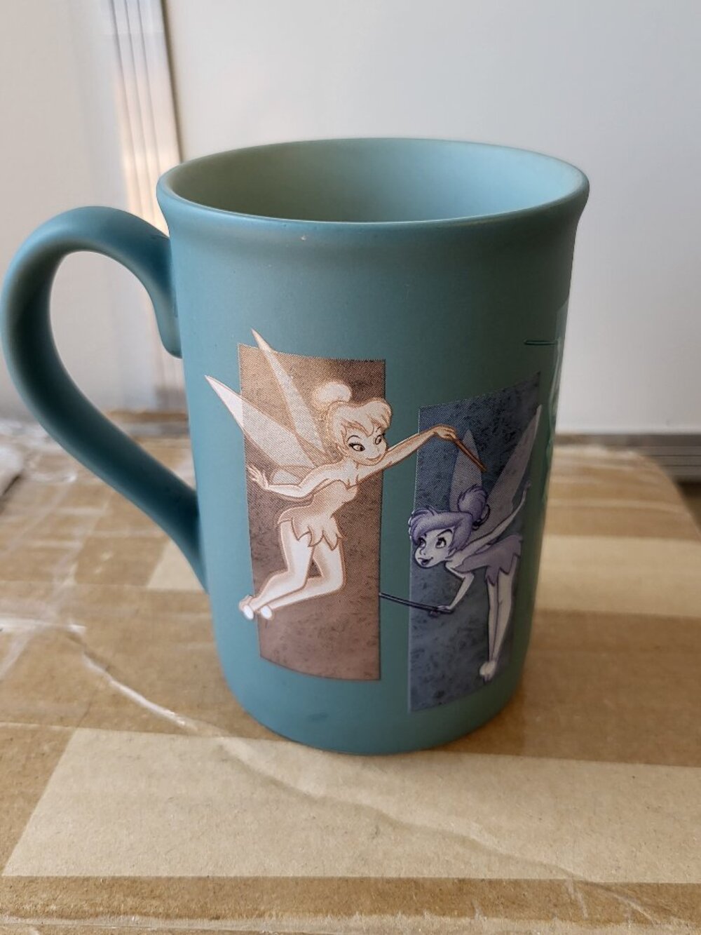 Vintage Disneyland Tinkerbell Mug Matte BLUE Panels TINK GOOD CONDITION
